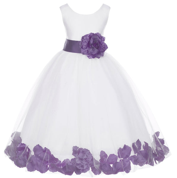 White Elegant Bridesmaid Pageant Special Occasions Rose Petals Flower Girl Dress 302T(1)