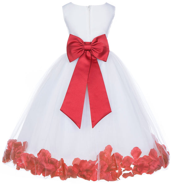 White Elegant Bridesmaid Pageant Special Occasions Rose Petals Flower Girl Dress 302T(3)