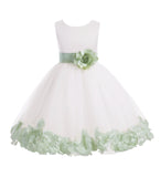 White Tulle Floral Petals Flower Girl Dress Special Occasions Junior Pageant Wedding Holiday 302S(2)