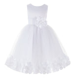 White Tulle Floral Petals Flower Girl Dress Special Occasions Junior Pageant Wedding Holiday 302S(1)