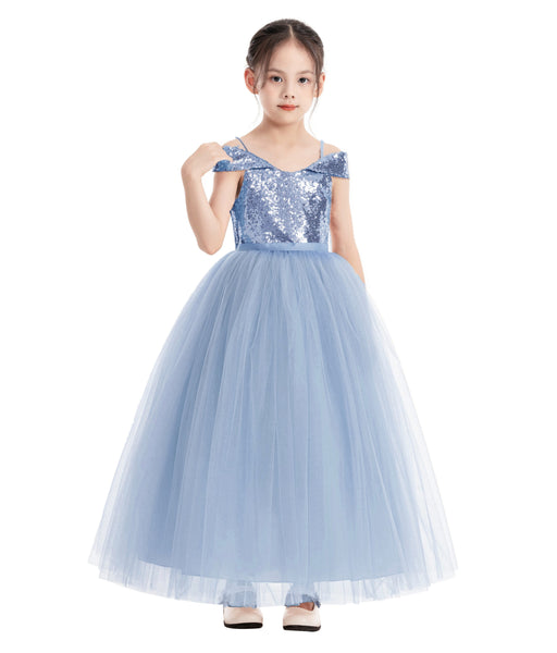 Off The Shoulder Sequin Flower Girl Dress Junior Pageant Gown Photoshoot Dresses for Toddlers 322