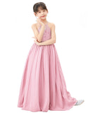 Lace Back Halter Flower Girl Dresses Formal Photoshoot Evening Gown Beauty Pageant Wedding Gown 332