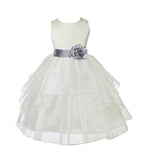 Ivory Satin Shimmering Organza Flower Girl Dress Junior Formal Pageant Baptism Christening 4613T(3)