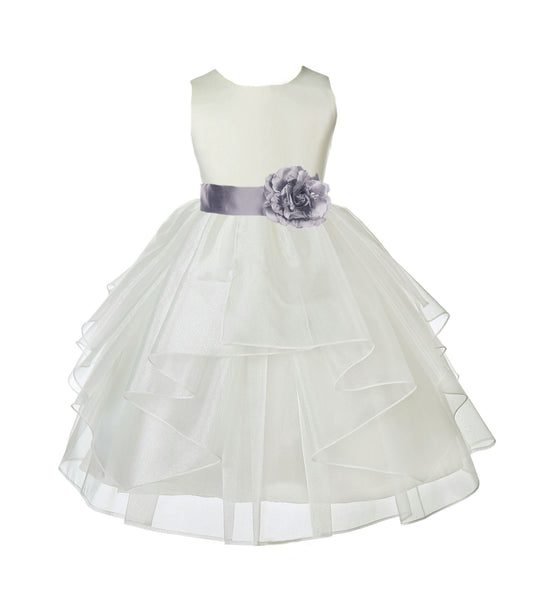 Ivory Satin Shimmering Organza Flower Girl Dress Junior Formal Pageant Baptism Christening 4613T(3)