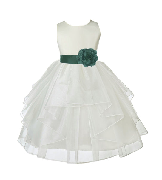 Ivory Satin Shimmering Organza Flower Girl Dress Junior Formal Pageant Baptism Christening 4613T(3)