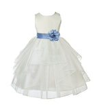 Ivory Satin Shimmering Organza Flower Girl Dress Junior Formal Pageant Baptism Christening 4613T(1)
