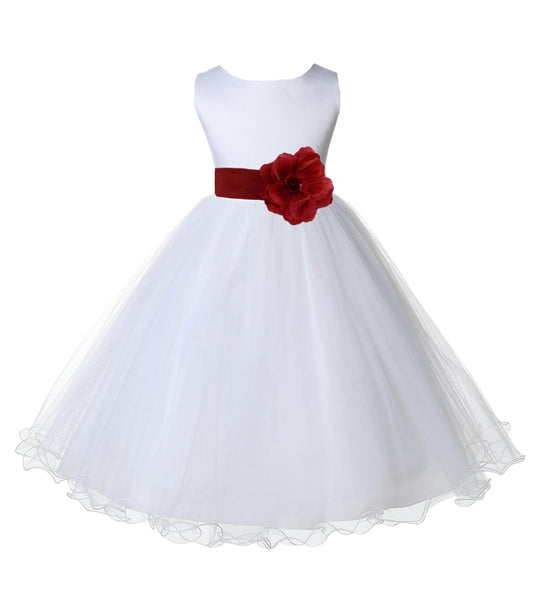 White Formal Wedding Pageant Special Occasions Rattail Edge Tulle Flower Girl Dress 829T(1)