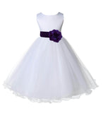 White Formal Wedding Pageant Special Occasions Rattail Edge Tulle Flower Girl Dress 829T(1)