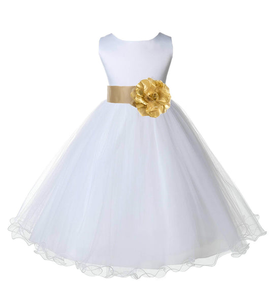 White Formal Wedding Pageant Special Occasions Rattail Edge Tulle Flower Girl Dress 829T(1)