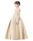 Illusion Lace Cap Sleeves Flower Girl Dress Elegant Princess Junior Bridesmaid Ballroom Dance L246