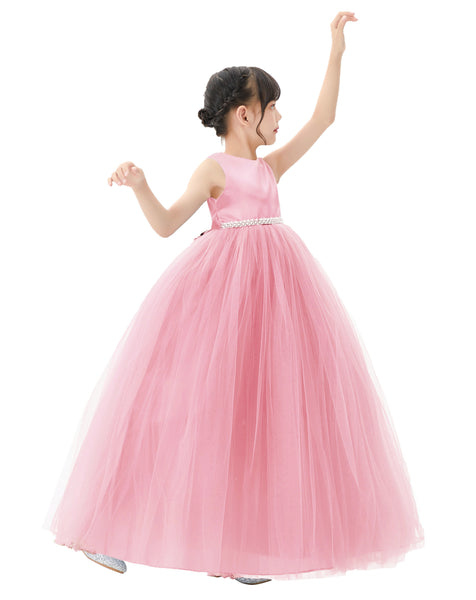 V-Back Flower Girl Dress with Rhinestones Formal Photoshoots Graduation Ceremony Dance Recital PR123