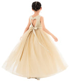 Satin Heart Cutout Flower Girl Dress with Pearl Beaded Trim for Pretty Princess Ceremonial Gown P250