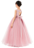 Satin Heart Cutout Flower Girl Dress with Pearl Beaded Trim for Pretty Princess Ceremonial Gown P250