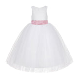 White Floral Lace Flower Girl Dress Special Occasions Wedding Christening Communion Baptism LG7(4)