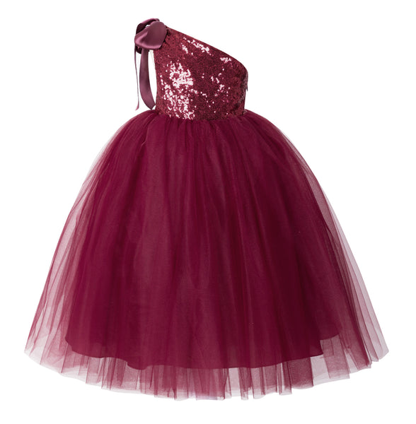 One-Shoulder Sequins Tutu Flower Girl Dress Junior Beauty Pageant Special Event Ballroom Gown 182(2)