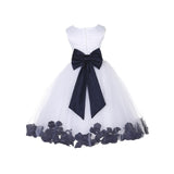 White Elegant Bridesmaid Pageant Special Occasions Rose Petals Flower Girl Dress 302T(5)