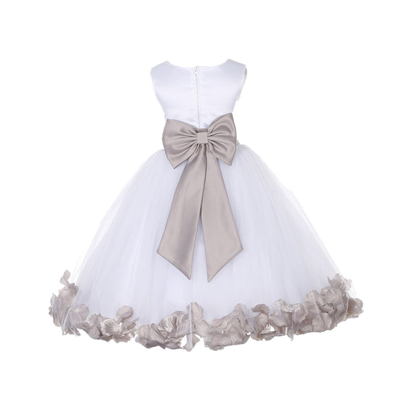 White Elegant Bridesmaid Pageant Special Occasions Rose Petals Flower Girl Dress 302T(5)