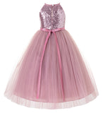 Sequin Halter Flower Girl Dress Special Events Dance Recital Ballroom Gown Pretty Princess 202
