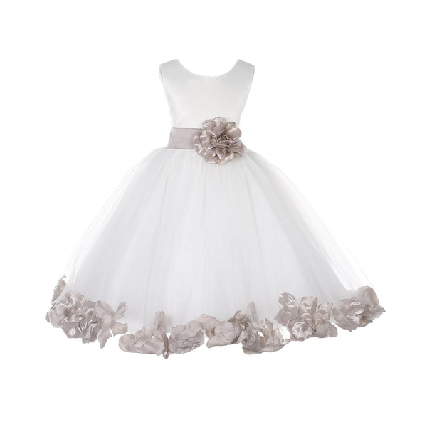 Ivory Tulle Floral Petals Flower Girl Dress Special Occasions Junior Pageant Wedding Holiday 302S(3)