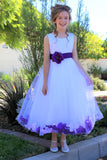 White Elegant Colorful Mixed Rose Petals Bridesmaid Pageant Special Occasion Flower Girl Dress 302T(1)