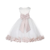 Ivory Elegant Wedding Pageant Special Events Petals Flower Girl Dress with Bow Tie Sash 302T(5)