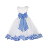 Ivory Elegant Wedding Pageant Special Events Petals Flower Girl Dress with Bow Tie Sash 302T(5)