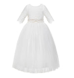 Eyelash Lace Flower Girl Dress A-Line Tulle Wedding Pageant Special Occasions Dance Recital Gown LG5
