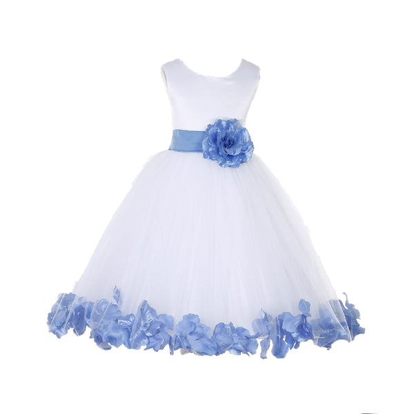 White Tulle Floral Petals Flower Girl Dress Special Occasions Junior Pageant Wedding Holiday 302S(5)
