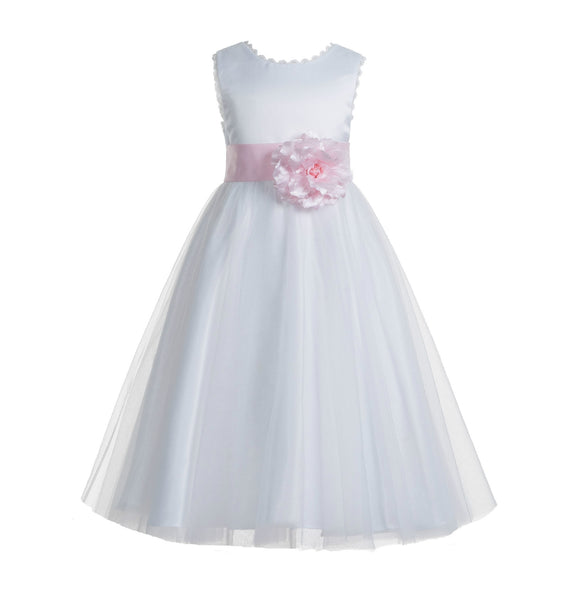 White V-Back Lace Edge Flower Girl Dress Junior Pageant Special Occasion Formal Evening Gown 183T(1)