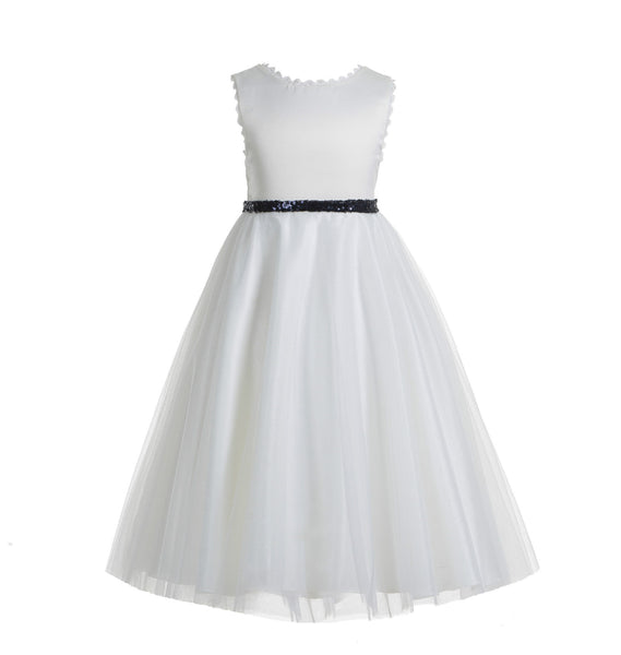 White V-Back Lace Edge Junior Flower Girl Dress Holy Baptism First Communion Christening Dresses 183