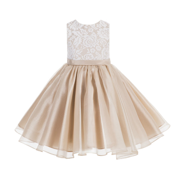 Lace Organza Flower Girl Dress Elegant Formal Junior Beauty Pageant Bridesmaid Recital Dress 186