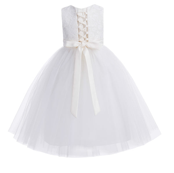 Lace Tulle Tutu Flower Girl Dress Ceremonial Gown Junior Pageant Dress Ballroom Gown 188