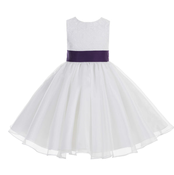 White Lace Organza Flower Girl Dress Elegant Formal Junior Beauty Pageant Communion Baptism 186T(1)