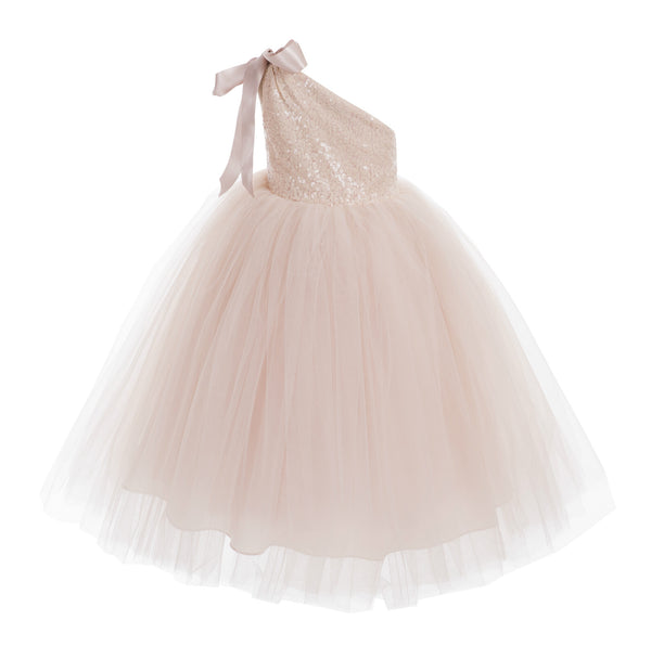 One-Shoulder Sequins Tutu Flower Girl Dress Junior Beauty Pageant Special Event Ballroom Gown 182(1)
