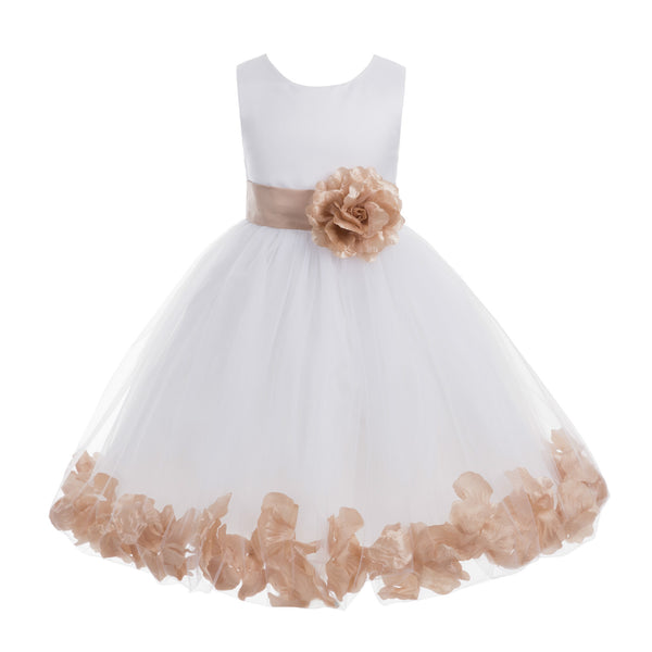 White Tulle Floral Petals Flower Girl Dress Special Occasions Junior Pageant Wedding Holiday 302S(4)