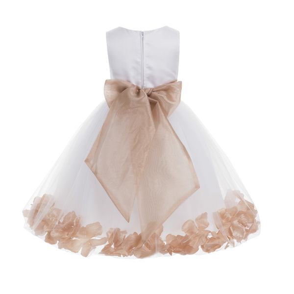 White Tulle Floral Rose Petals Princess Wedding Pageant Recital Birthday Flower Girl Dress 007(3)