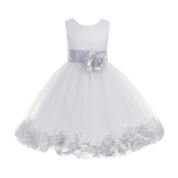 White Tulle Floral Petals Flower Girl Dress Special Occasions Junior Pageant Wedding Holiday 302S(1)