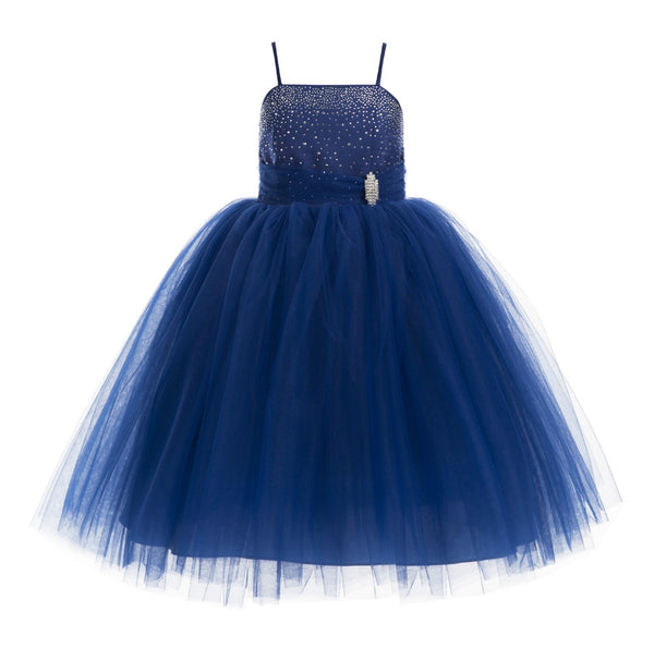Tulle Rhinestone Flower Girl Dress Junior Ballroom Gown Beauty Pageant Easter Birthday Dress 189