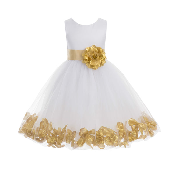 White Tulle Floral Petals Flower Girl Dress Special Occasions Junior Pageant Wedding Holiday 302S(2)