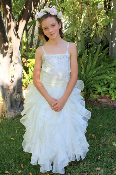 Elegant Rhinestone Organza Pleated Ruffled Beauty Pageant Special Occasion Flower Girl Dress 164S(1)