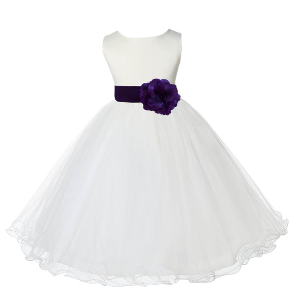 Ivory Formal Wedding Pageant Special Occasions Rattail Edge Tulle Flower Girl Dress 829T(1)