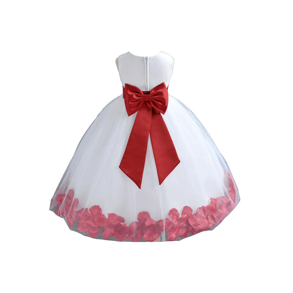 White Elegant Bridesmaid Pageant Special Occasions Rose Petals Flower Girl Dress 302T(1)