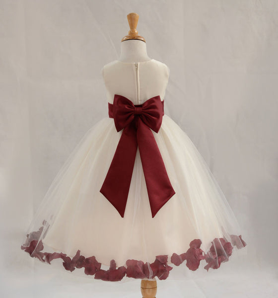 Ivory Elegant Wedding Pageant Special Events Petals Flower Girl Dress with Bow Tie Sash 302T(2)
