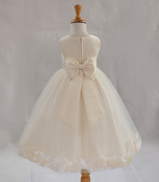 Ivory Elegant Wedding Pageant Special Events Petals Flower Girl Dress with Bow Tie Sash 302T(1)