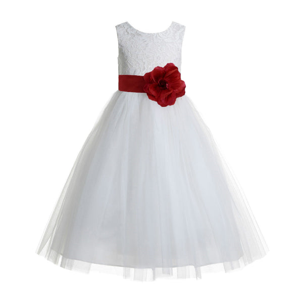 Ivory Floral Lace Heart Cutout Flower Girl Dress Communion Baptism Junior Bridesmaid Dress 172T(2)