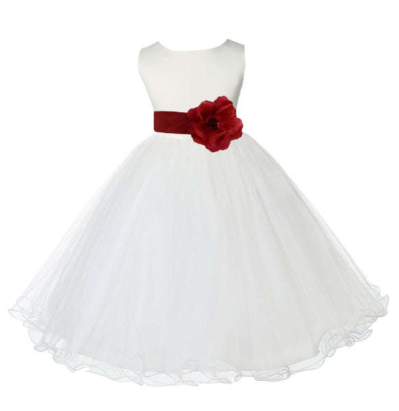 Ivory Formal Wedding Pageant Special Occasions Rattail Edge Tulle Flower Girl Dress 829S(1)