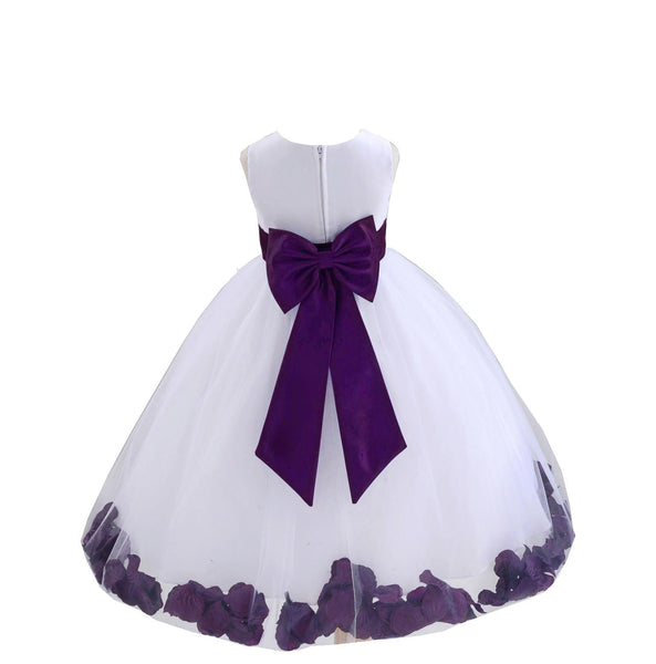 White Elegant Bridesmaid Pageant Special Occasions Rose Petals Flower Girl Dress 302T(1)