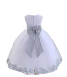 White Elegant Bridesmaid Pageant Special Occasions Rose Petals Flower Girl Dress 302T(2)