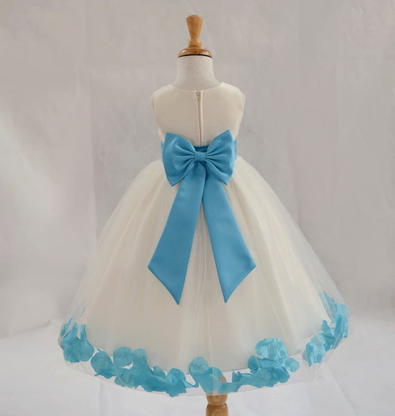 Ivory Elegant Wedding Pageant Special Events Petals Flower Girl Dress with Bow Tie Sash 302T(1)