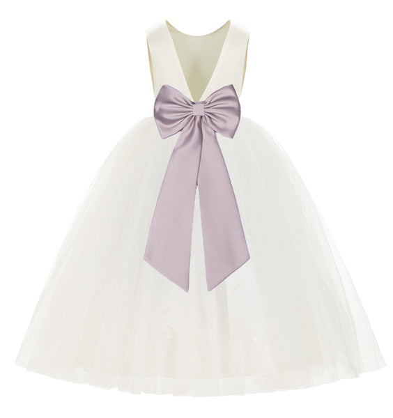 Ivory V-Back Satin Flower Girl Dresses with Colored Sash Special Events Formal Evening Gown 219T(5)